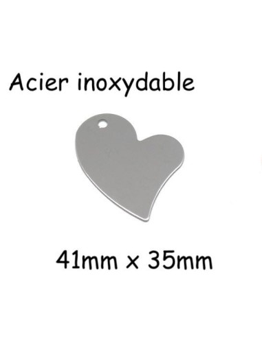 Pendentif coeur stylisé argenté en acier inoxydable pouvant être gravé