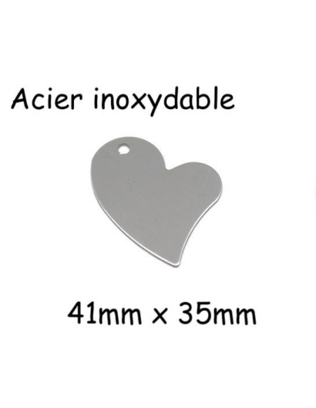 Pendentif coeur stylisé argenté en acier inoxydable pouvant être gravé