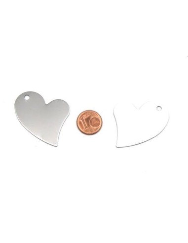 Pendentif coeur stylisé argenté en acier inoxydable pouvant être gravé pour création bijoux