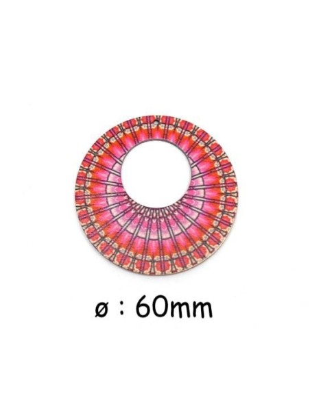 Créole en bois style mandala pour création boucle d'oreilles dégradé de rouge