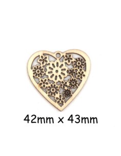 Pendentif coeur en bois travaillé motif fleur filigrane pour scrapbooking, bijoux
