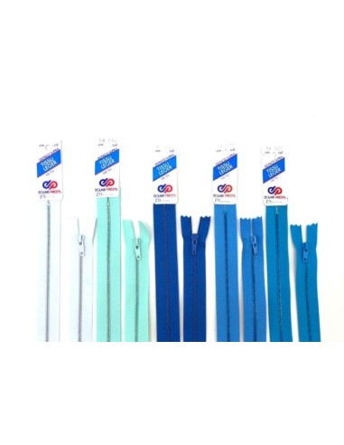 Fermeture éclair métallique pas chère 18cm non séparable Eclair Prim Z11 Maille 3mm bleu et vert assortis ton sur ton