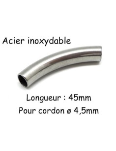 Perle tube incurvé en acier inoxydable pour cordon cuir 4,5mm