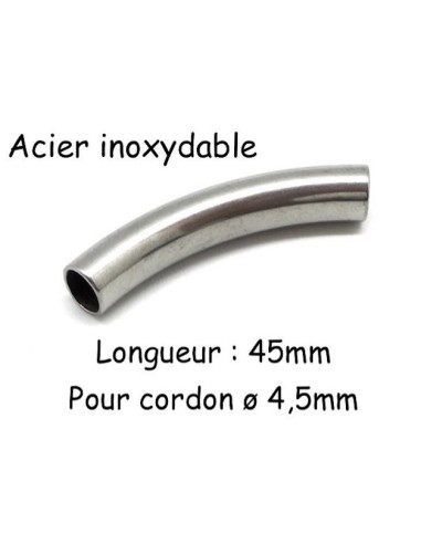 Perle tube incurvé en acier inoxydable pour cordon cuir 4,5mm