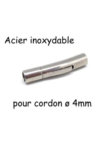 Fermoir clip argenté en acier inoxydable pour cordon cuir de 4mm