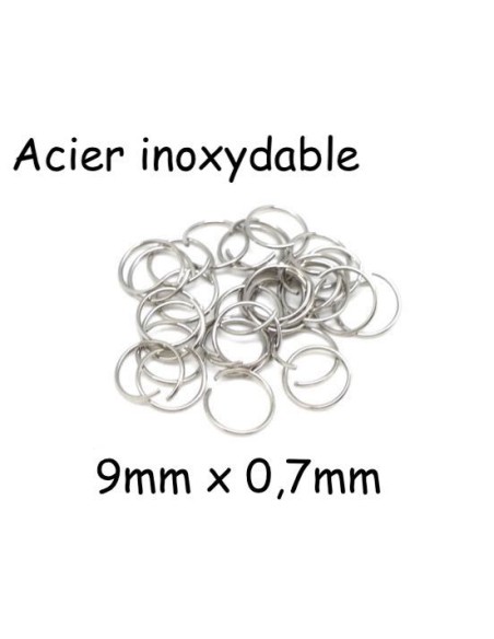 anneaux de jonction en acier inoxydable argenté 9mm x 0,7mm