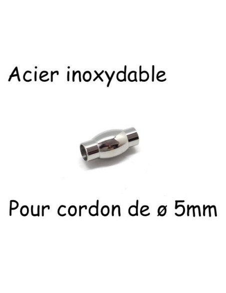 Fermoir aimanté en acier inoxydable argenté pour cordon cuir de 5mm
