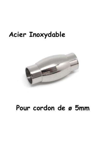 Fermoir aimanté argenté en acier inoxydable pour cordon de 5mm