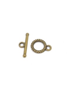 Petit fermoir toggle rond strié en métal bronze