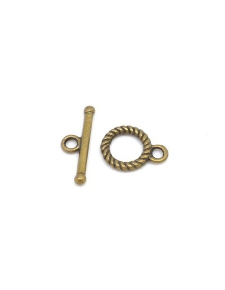 Petit fermoir toggle rond strié en métal bronze