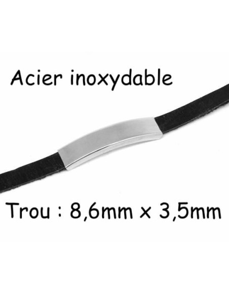 Perle passant argenté en acier inoxydable pour lanière cuir de 8mm Perle passant argenté en acier inoxydable pour lanière cuir de 8mm