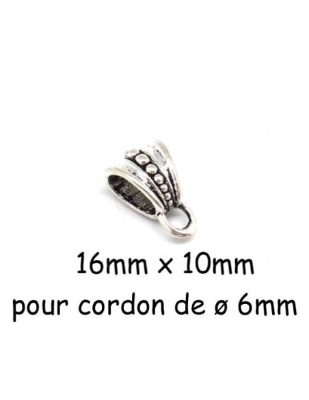 Perle support breloque argenté travaillé pour cordon cuir 6mm