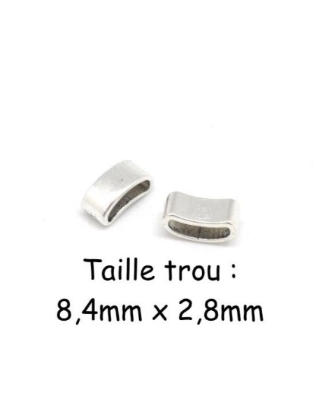 Perle passant incurvé argenté pour cuir de 8mm