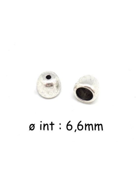 Embout calotte en métal argenté pour cordon cuir 6mm