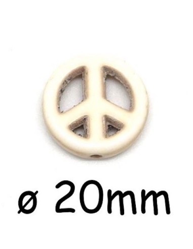 Perle Peace and Love 20mm synthétique imitation turquoise "Howlite" beige blanc naturel