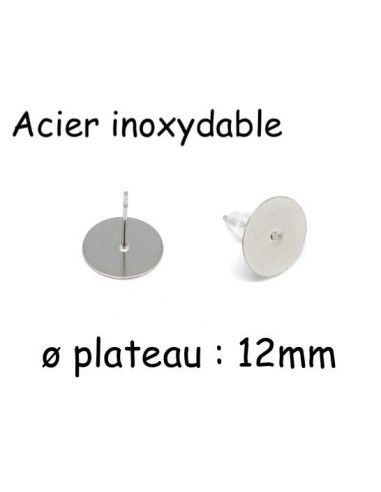 Support plateau puce de 12mm pour boucles d'oreilles en acier inoxydable argenté
