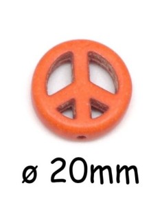 Perle Peace and Love 20mm synthétique imitation turquoise"Howlite" orange