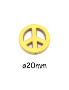 Perle Peace and love 20mm en pierre imitation turquoise "Howlite" jaune