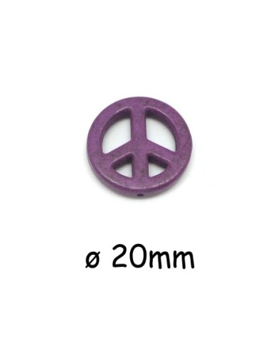 Perle Peace and love 20mm en pierre imitation "Howlite" violet