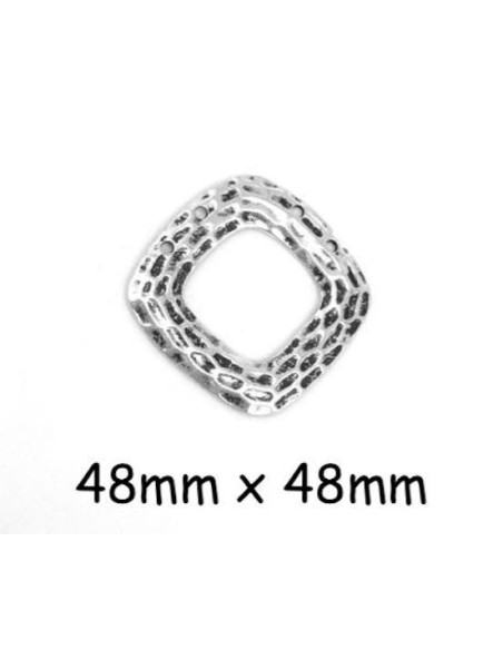 Pendentif carré martelé en métal argenté, connecteur, effet vieilli