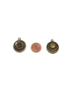 breloque médaillon en métal de couleur bronze martelé, sequin motif frise 2