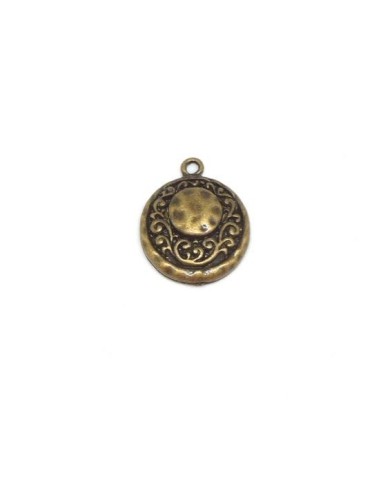 Pendentif rond bronze martelé, sequin motif frise