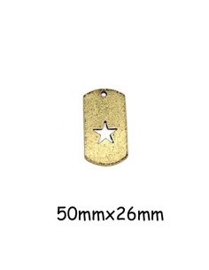 Pendentif plaque motif étoile évidée en métal couleur doré vieilli 50mm x 26mm