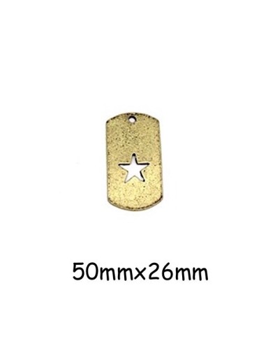 Pendentif plaque motif étoile évidée en métal couleur doré vieilli 50mm x 26mm