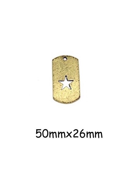 Pendentif plaque motif étoile évidée en métal couleur doré vieilli 50mm x 26mm