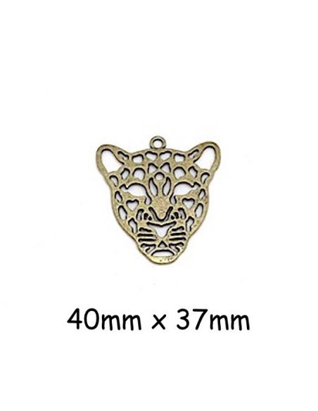 Pendentif tête de panthère en métal doré pâle 40mm x 37mm