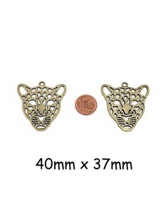 Pendentif tête de panthère en métal doré pâle 40mm x 37mm 2