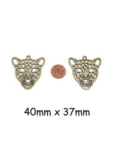 Pendentif tête de léopard en métal doré pas cher