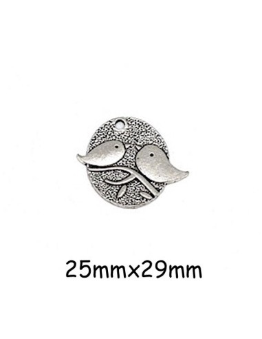Breloque oiseau en métal argenté 25mm x 29mm