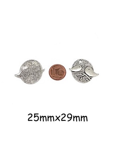Charms couple d'oiseau en métal argenté pas cher