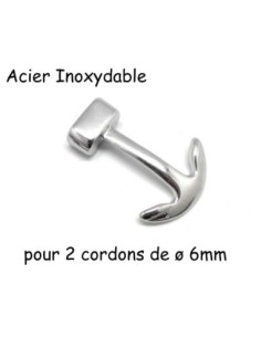 Fermoir ancre marine argente en acier inoxydable pour cordon cuir de 6mm