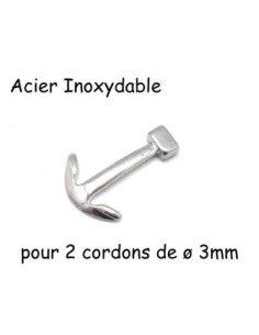 Fermoir ancre marine argente en acier inoxydable pour cordon cuir de 3mm