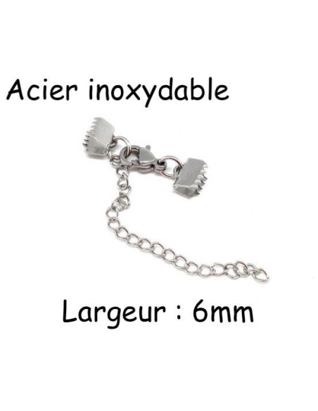 Fermoir mousqueton avec embout griffe 6mm serre ruban en acier inoxydable argenté