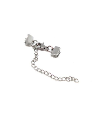 Fermoir pour lanière de 6mm argenté en acier inox serre ruban, griffe