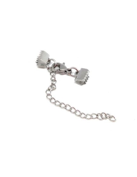 Fermoir pour lanière de 6mm argenté en acier inox serre ruban, griffe