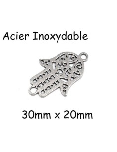Perle connecteur main de Fatma en acier inoxydable argenté