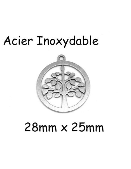 Pendentif arbre de vie en acier inoxydable argenté 28mm