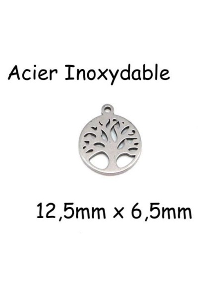Petite breloque arbre de vie argenté en acier inoxydable, sequin arbre de vie évidé