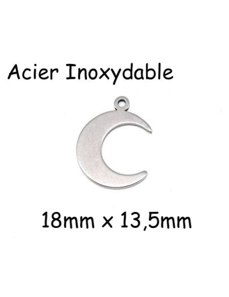 Pendentif lune en acier inoxydable argenté 18mm