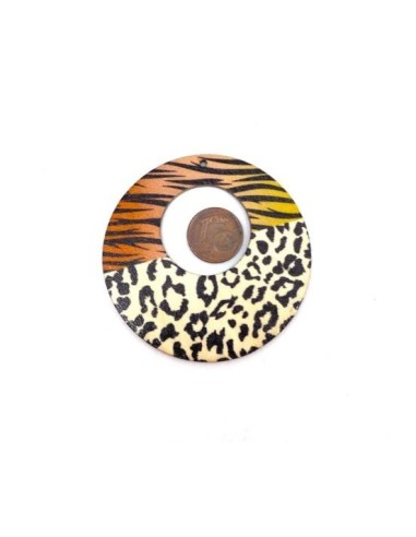 Grand Pendentif rond bois motif tigre et panthère