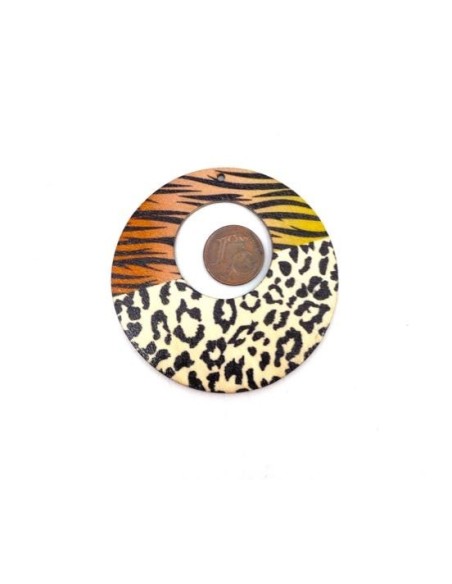 Grand Pendentif rond bois motif tigre et panthère
