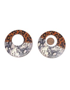 Pendentif créole en bois motif serpent et panthère marron, noir et gris impression félin 2