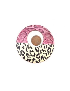 Pendentif créole en bois motif serpent et panthère rose, noir et beige - félin 2