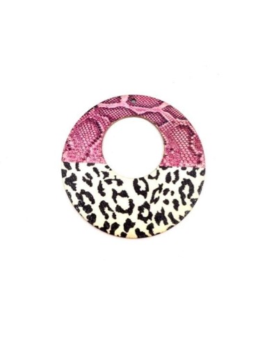 Pendentif en bois motif serpent et panthère rose, noir et beige - félin