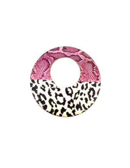 Pendentif en bois motif serpent et panthère rose, noir et beige - félin