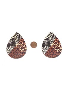 Grand Pendentifs goutte en bois motif zèbre et panthère marron, noir et beige 2